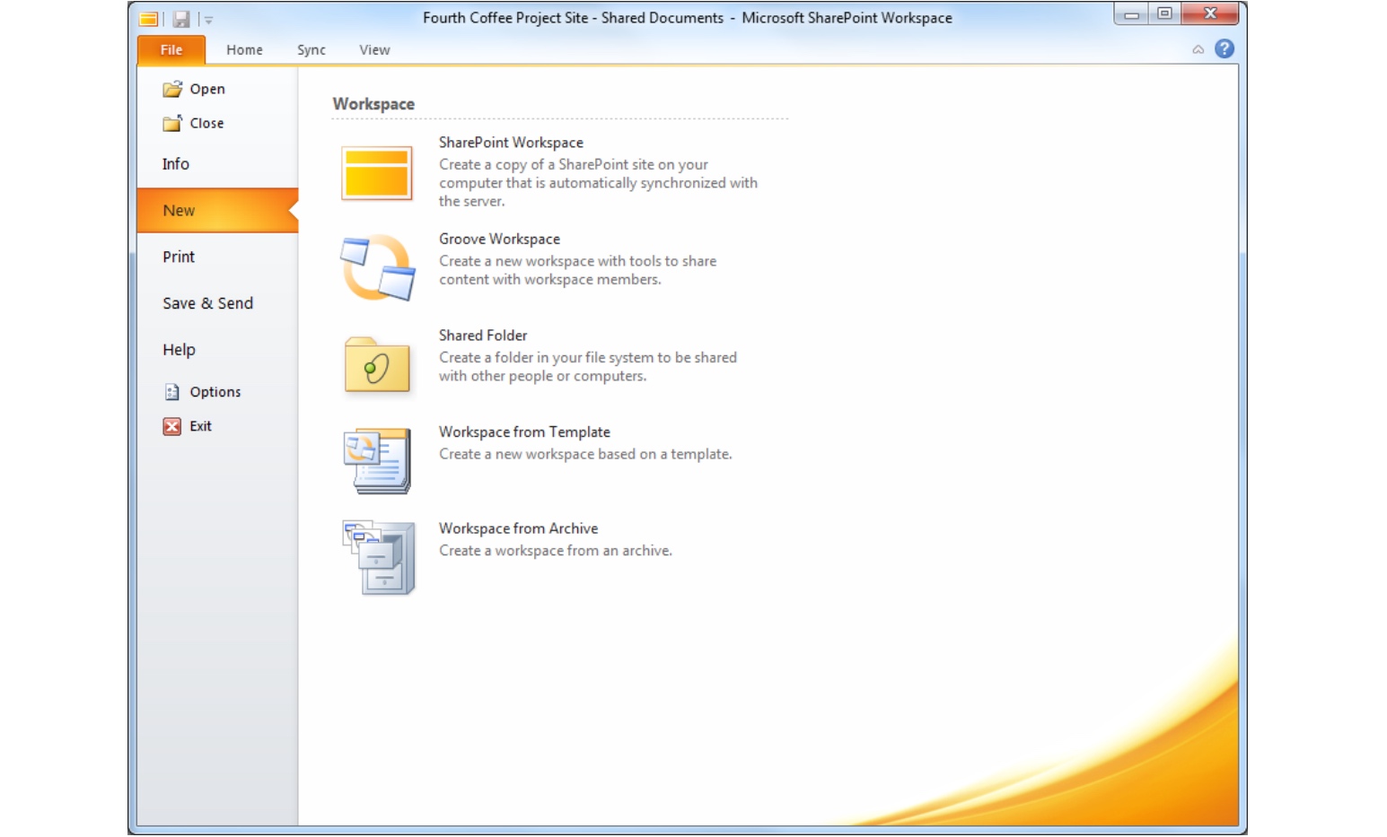 Microsoft SharePoint Workspace 2010 Start Screen (2010)